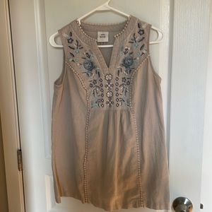 Linen Knox Rose pink embroidered tank top